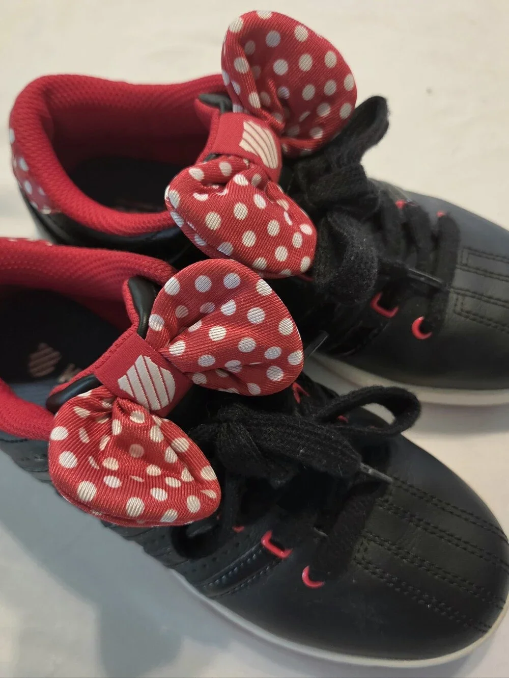 Kids Black and Red Polka Dot Bow Sneakers - Girls' Casual Shoes. Size 2